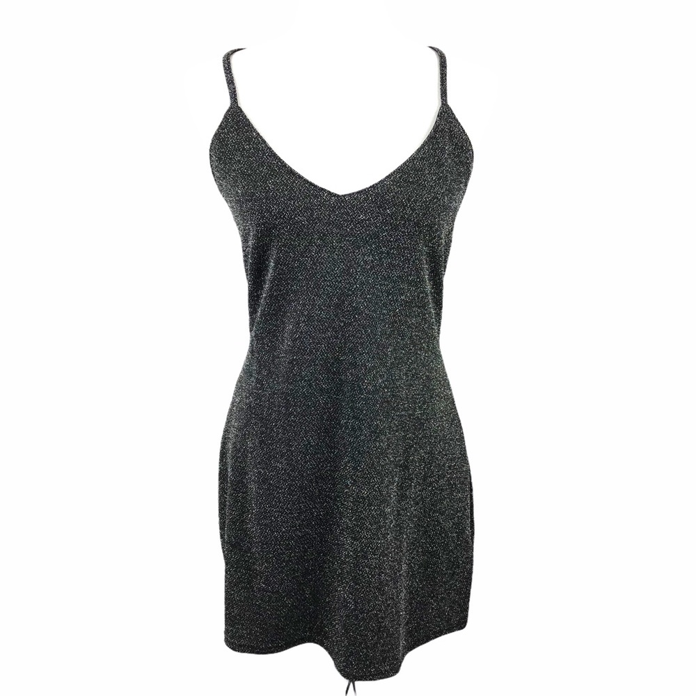 NWT Zara Trafaluc Black Glitter Sparkle Racer Back Mini Dress Size Large